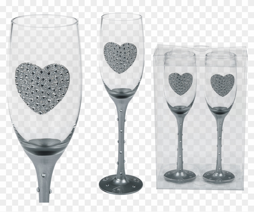 Champagne Glass With Silver Glitter Heart - Champagne Clipart #189016