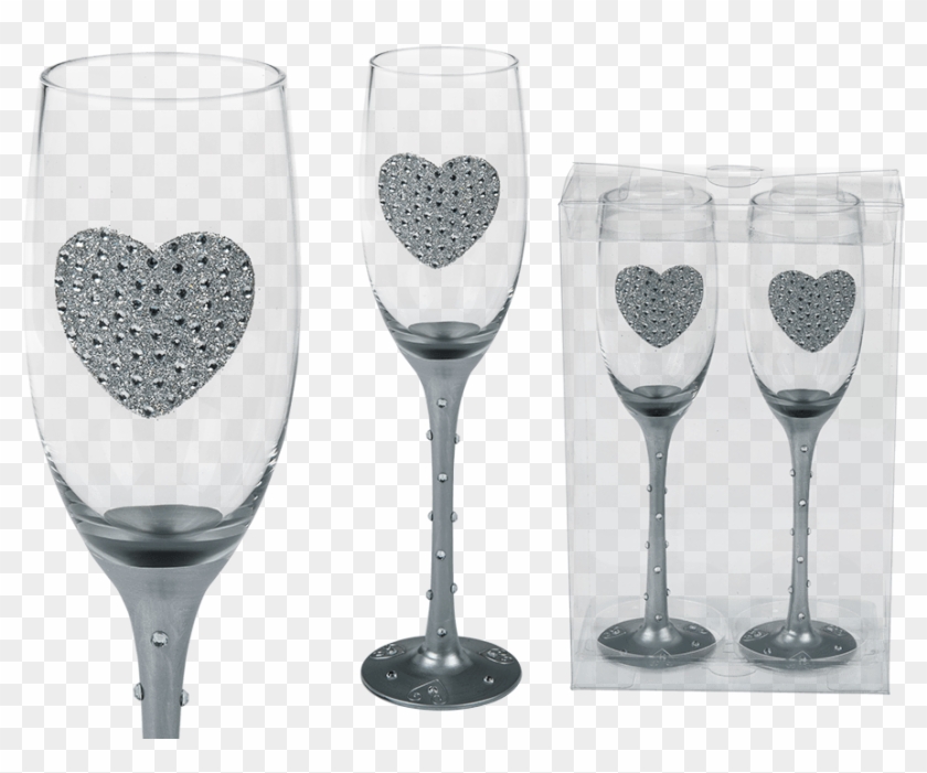 Champagne Glass With Silver Glitter Heart - Champagne Clipart