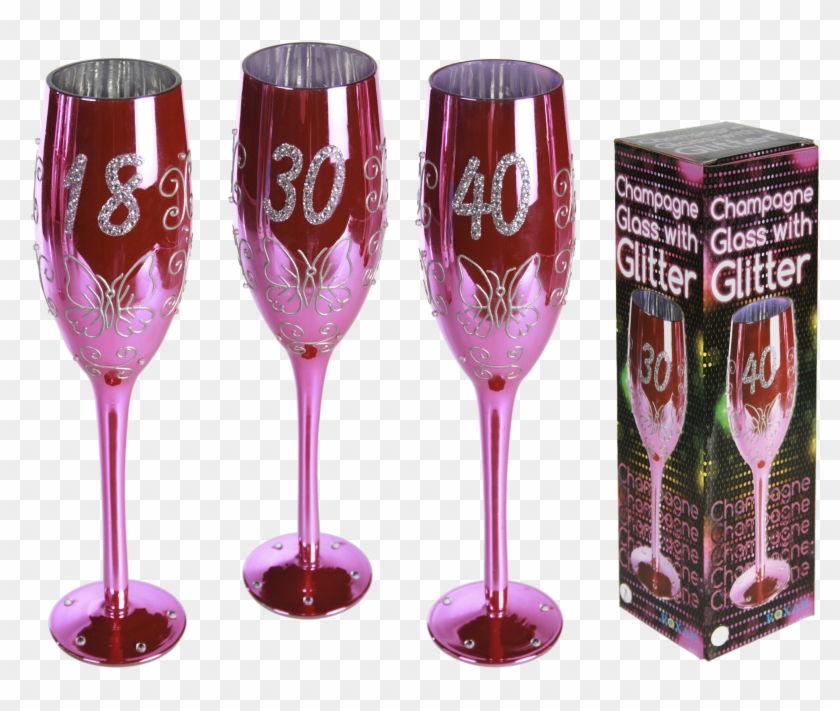 Pink Coloured Champagne Glass With Silver Glitter Lettering - Sektglas 40 Geburtstag Pink Clipart