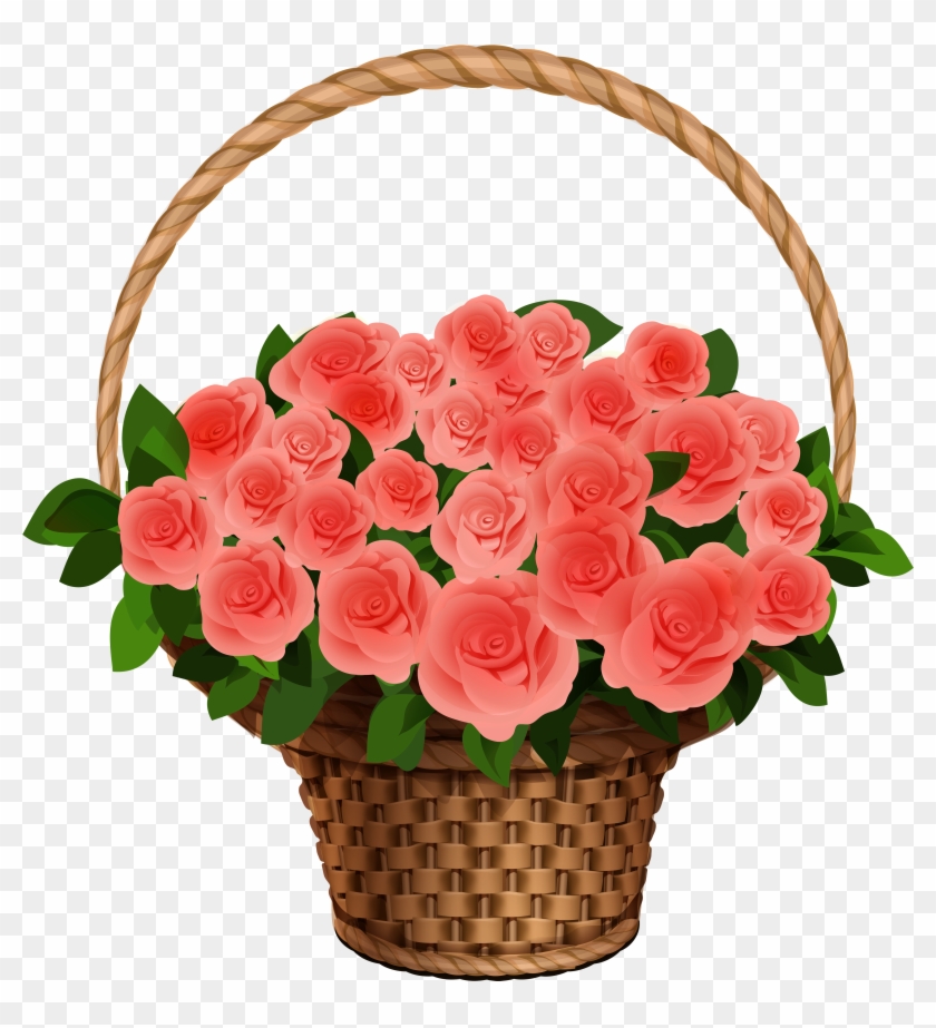 Basket With Red Roses Png Clipart Image - Basket Flower Clipart Png Transparent Png #189553