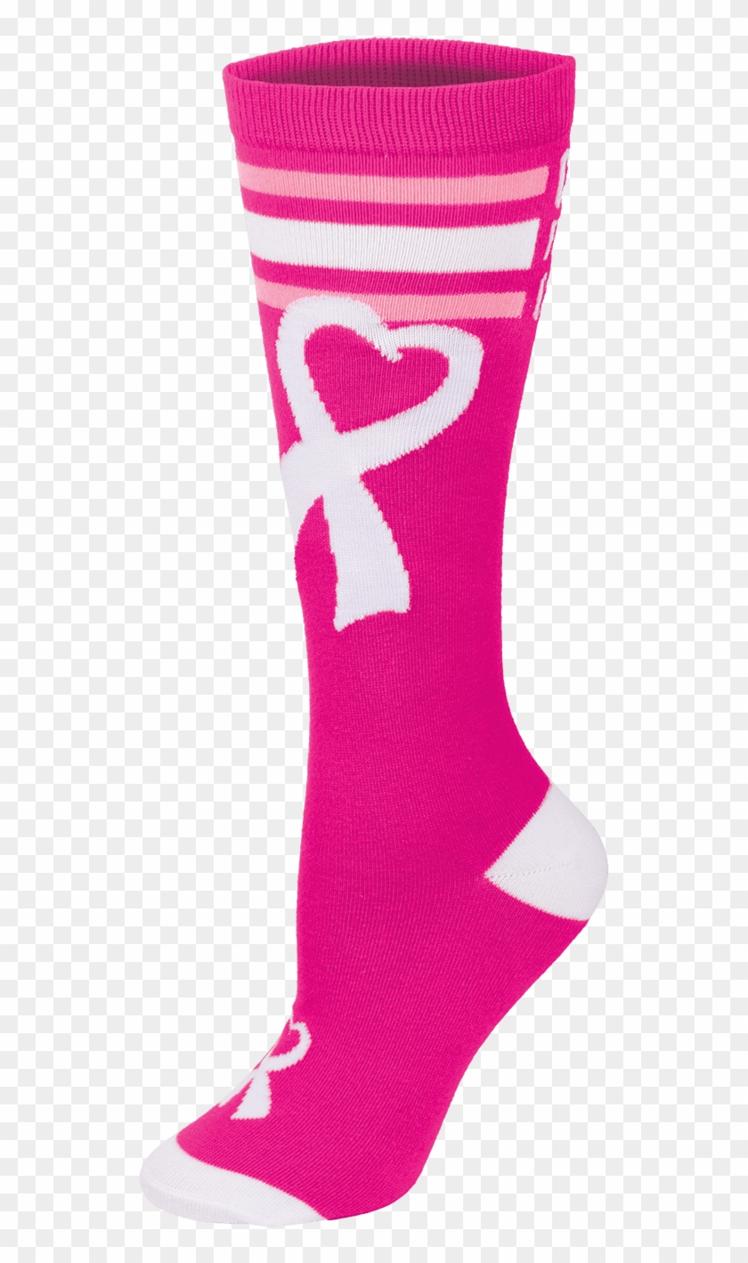 Knee-high Bright Pink Ribbon Print Sock - Sock Clipart #1801201