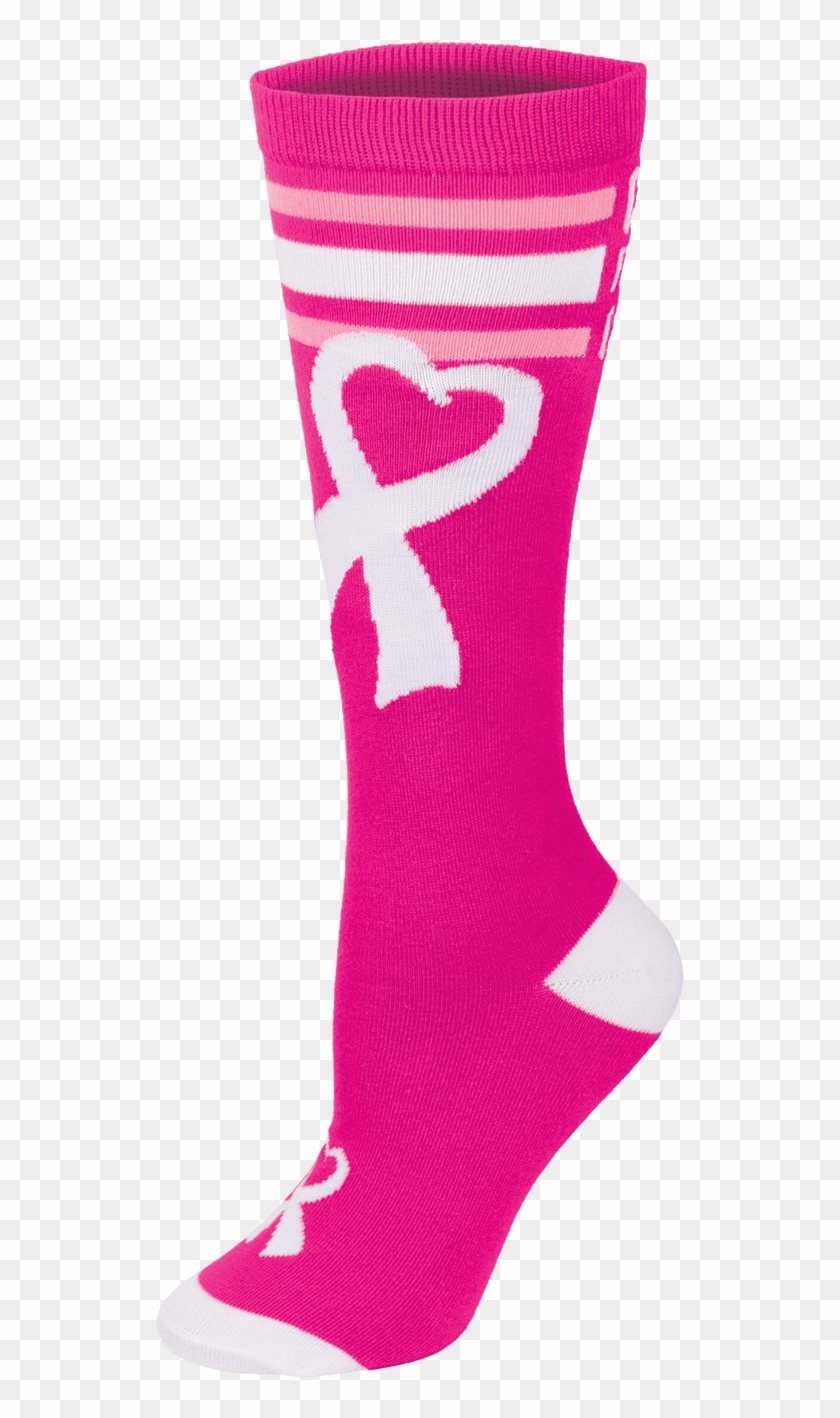 Knee-high Bright Pink Ribbon Print Sock - Sock Clipart