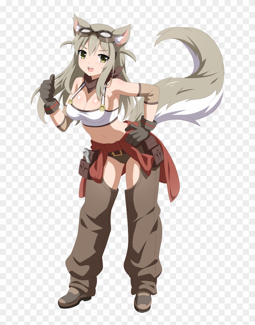 1girl Adjustable Wrench Animal Ears Bangs Bare Shoulders - Lily The Fox Mechanic Clipart #1804066