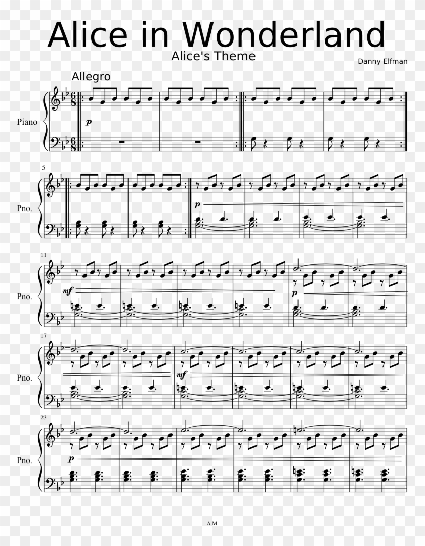 Alice In Wonderland Sheet Music Composed By Danny Elfman - Alice Theme Violin Notes Clipart