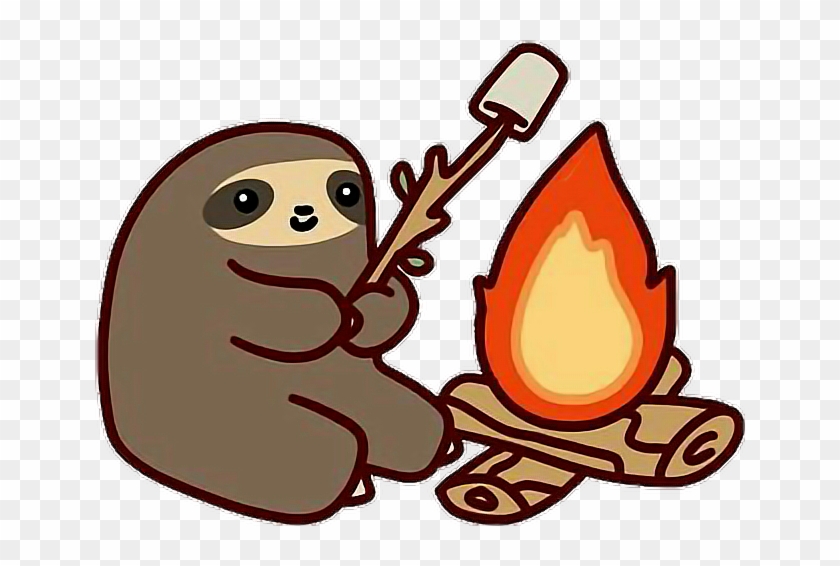 Sloth Fire Animal Marshmallow Camping Tumblr - Sloth Roasting Marshmallows Clipart
