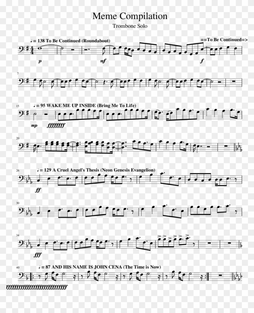 Trombone Solo Sheet Music For Trombone Download Free - Trombone Meme Sheet Music Clipart