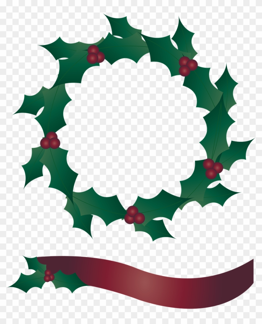 Holly Wreath, Wreath, Banner, Christmas - Holly Wreath Png Clipart #1826056