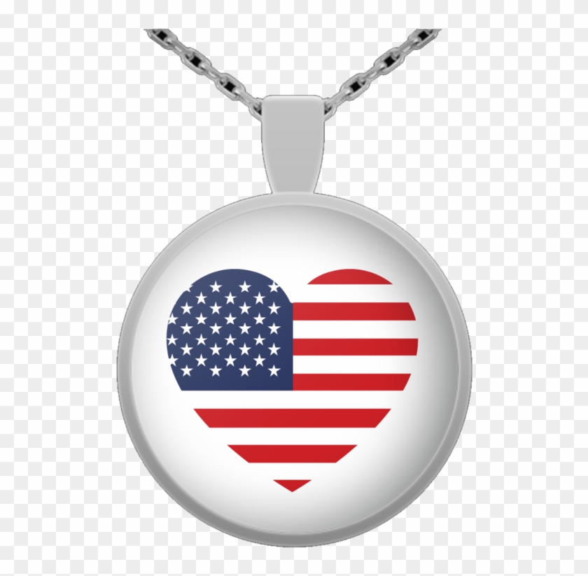 Usa Flag Heart Round Pendant Necklace - Locket Clipart