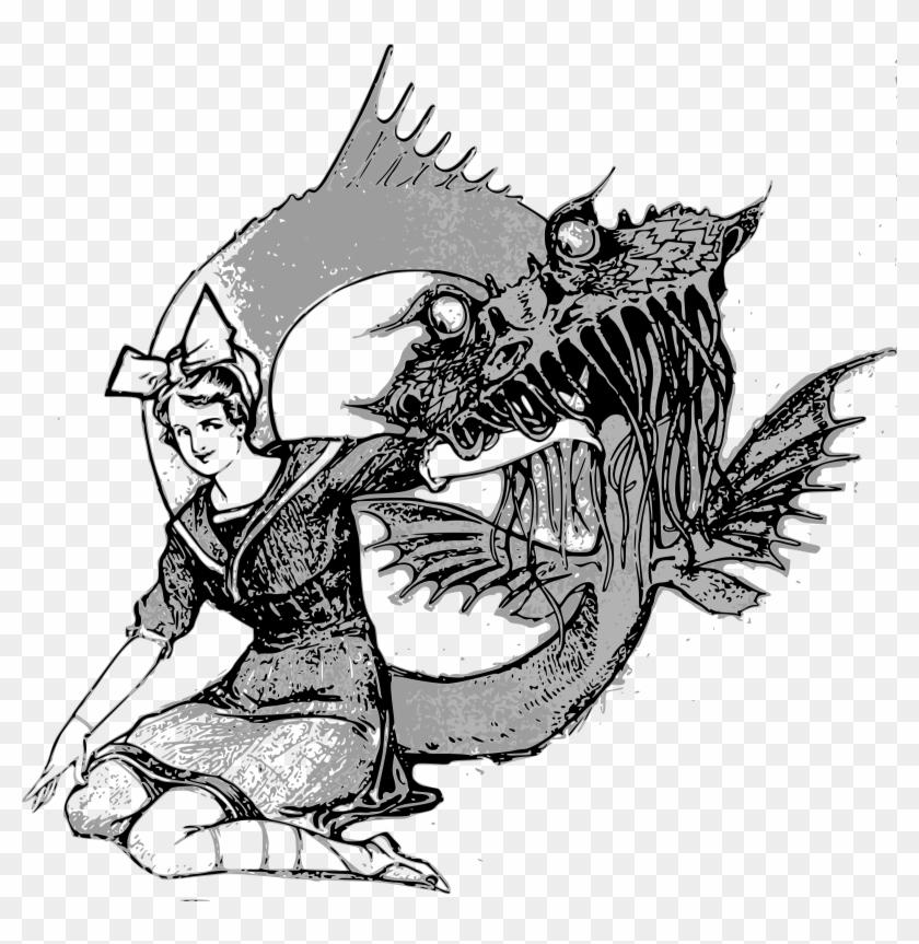 A Girl And Her Sea Monster Clipart #1839654