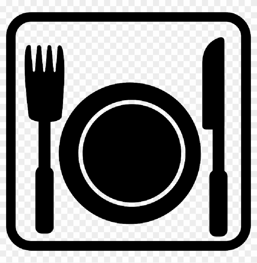 Plate Of Food Clipart Black And White - Restaurant Clipart - Png Download #1846704