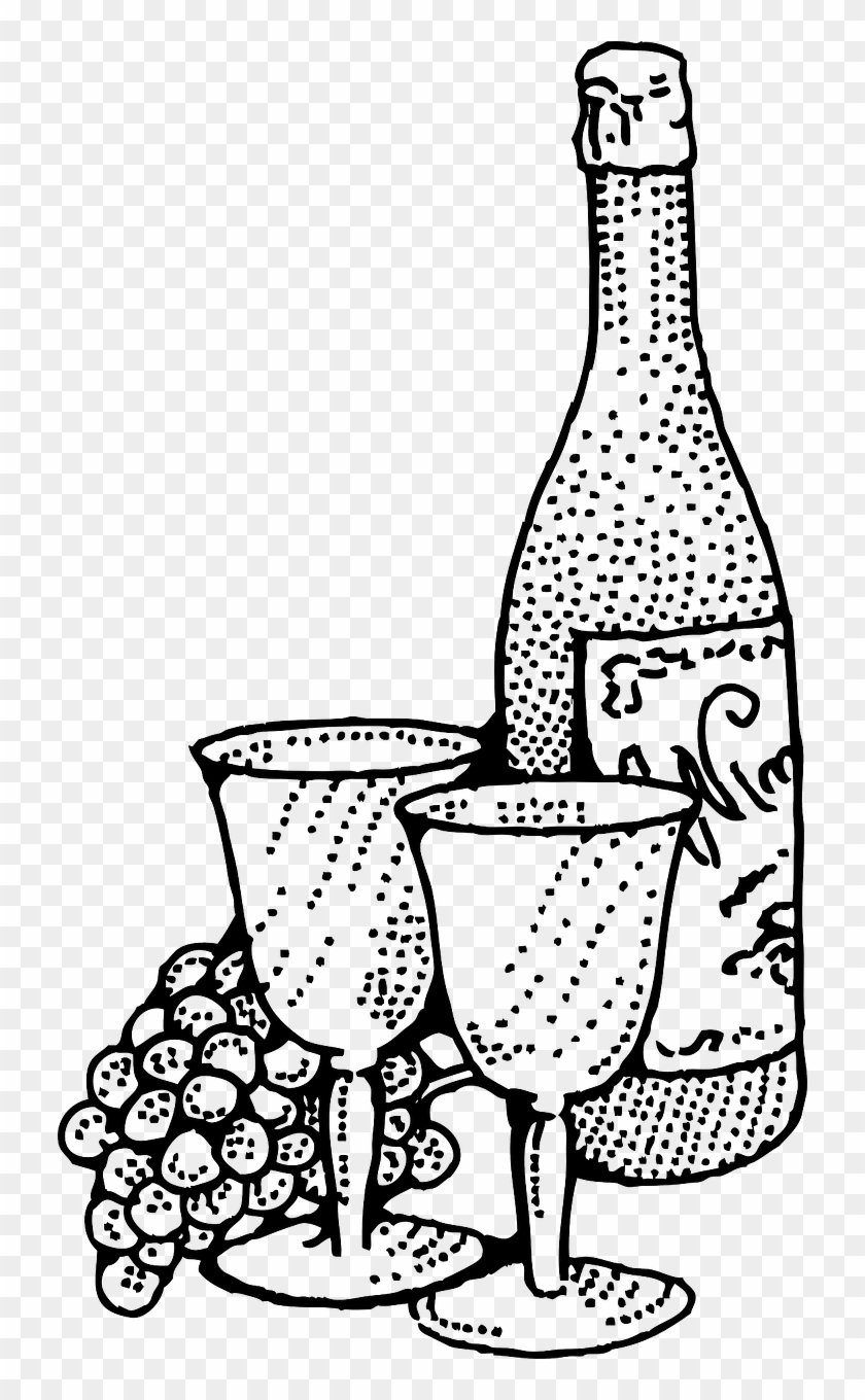 Wine Bottle And Two Glass Cups Clipart