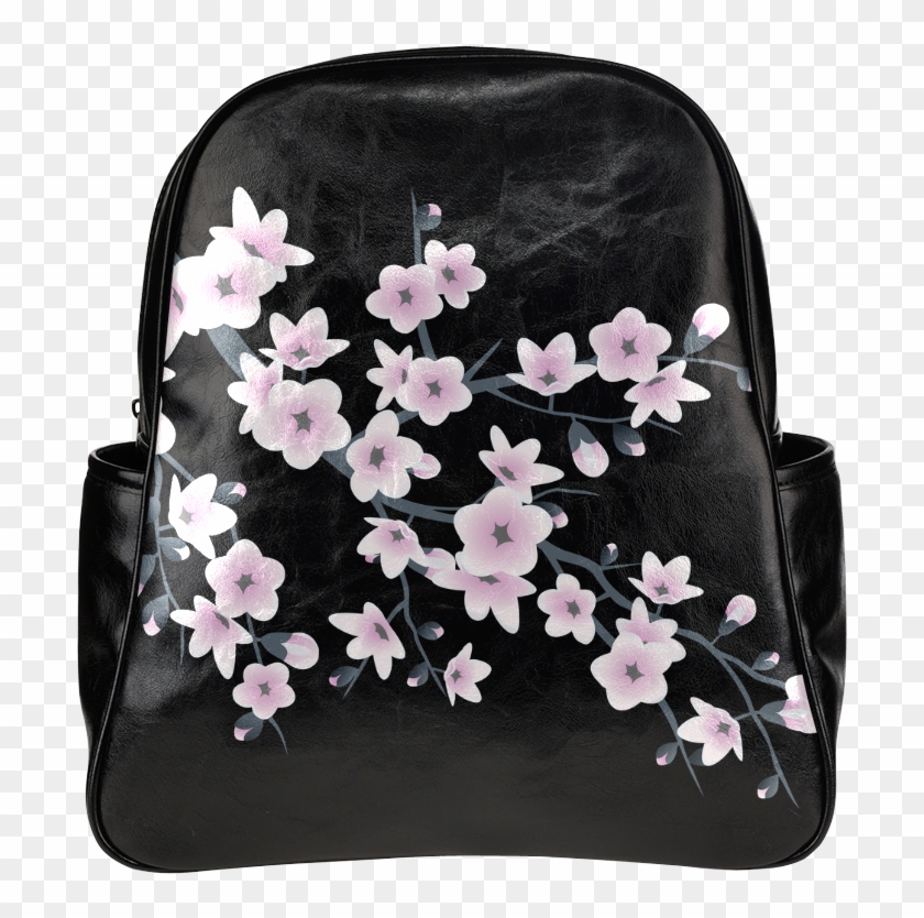 Cherry Blossoms Black Pink Sakura Floral Asia Multi-pockets - Cherry Blossom Clipart #1852603