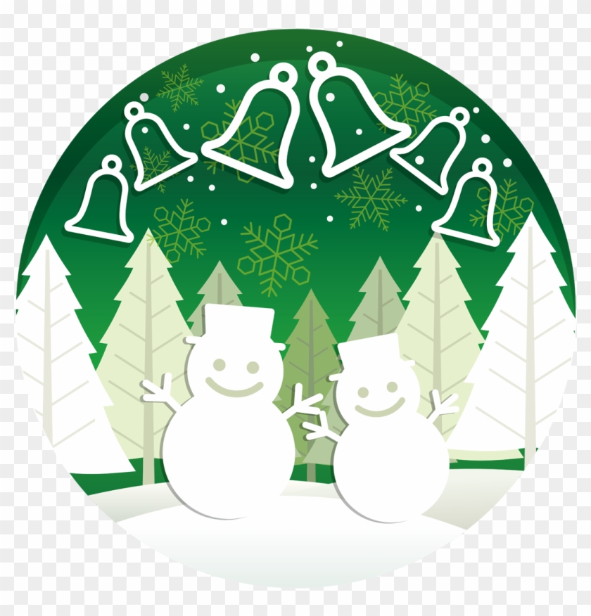 Christmas Round Illustration With Forest, Snowmen, Clipart