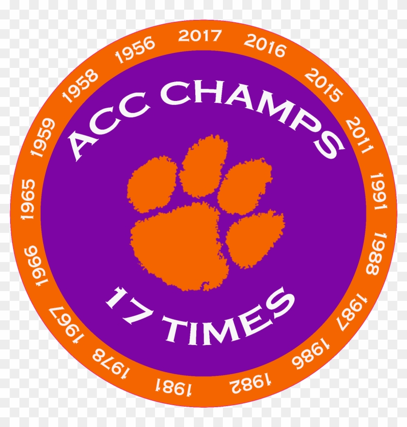 Clemson Tiger Paw Acc Champions 17 Time Decal Diecut - Clemson Tiger Paw Clipart #1854453