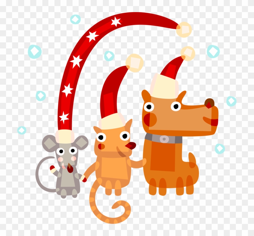 Vector Illustration Of Cat, Dog, And Mouse Animals Clipart
