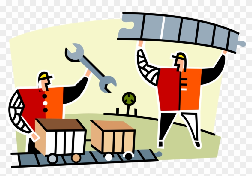 Vector Illustration Of Railway Construction Workers - Working On The Railroad Clipart - Png Download