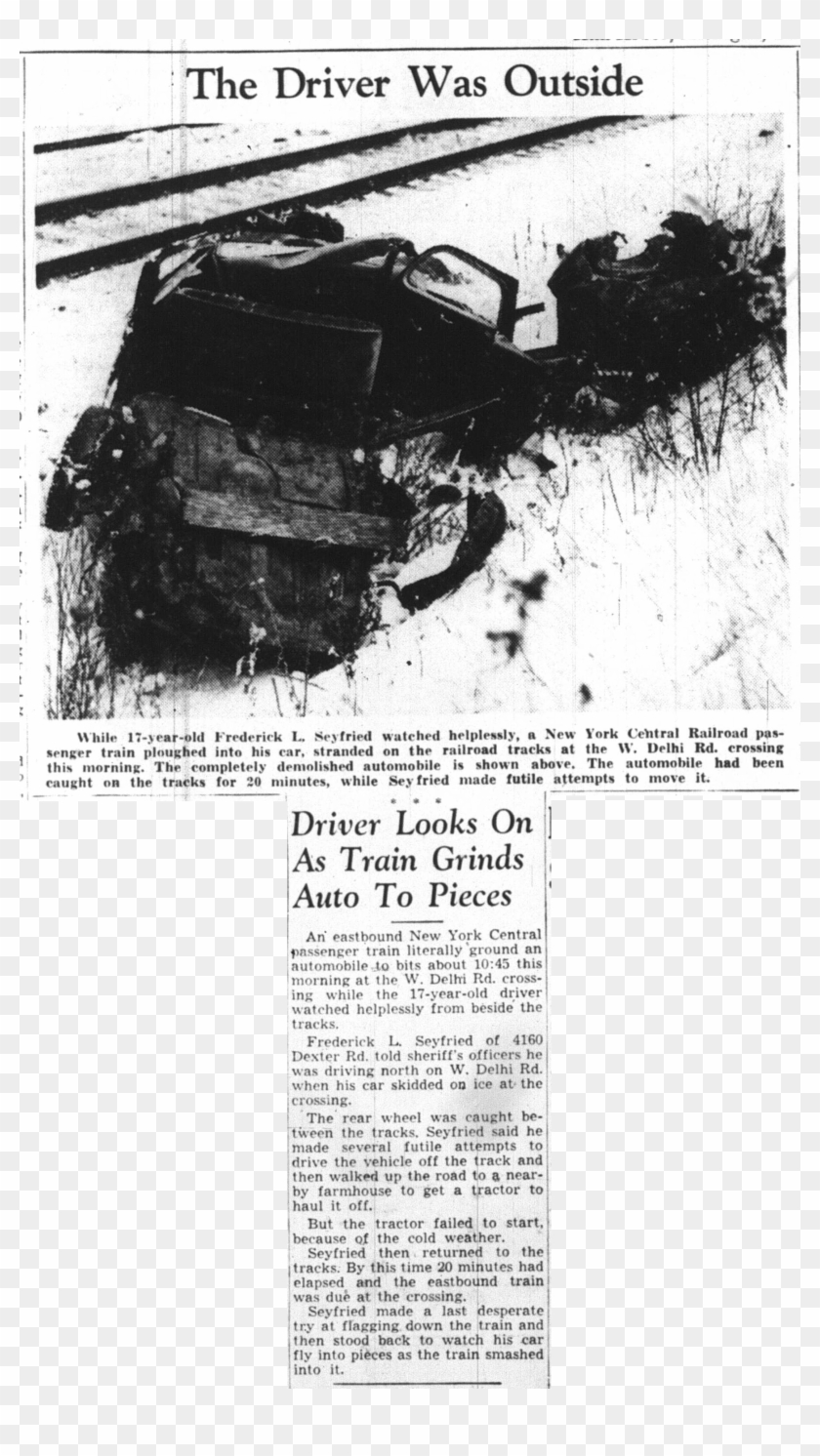 Driver Looks On As Train Grinds Auto To Pieces Image - Paper Clipart #1869032