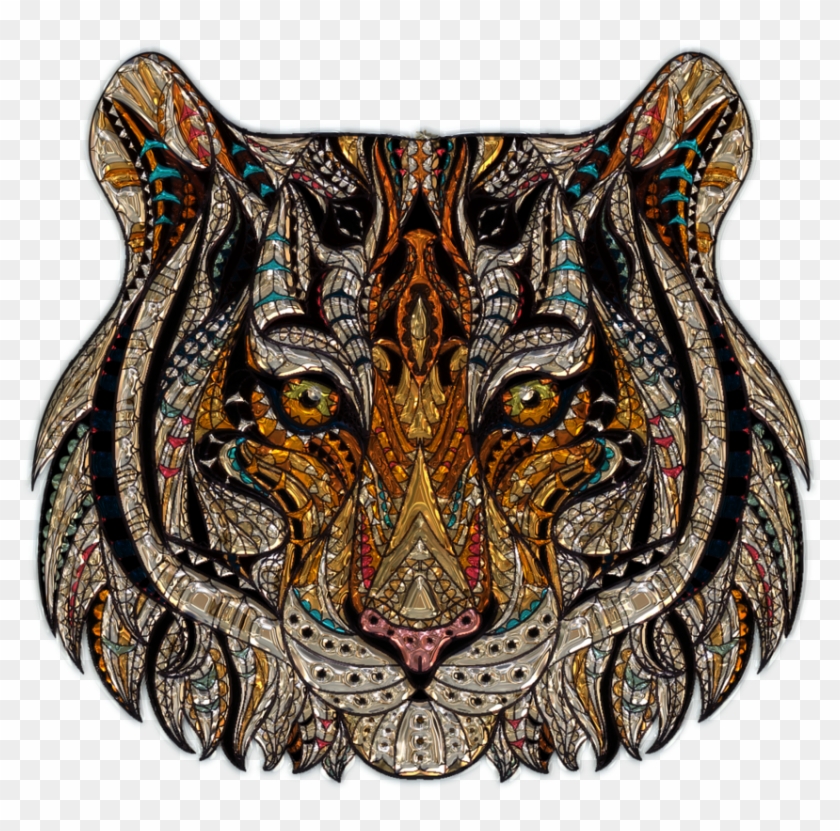 Tiger Head Metallizer Art - Zentangle Animal Designs Clipart