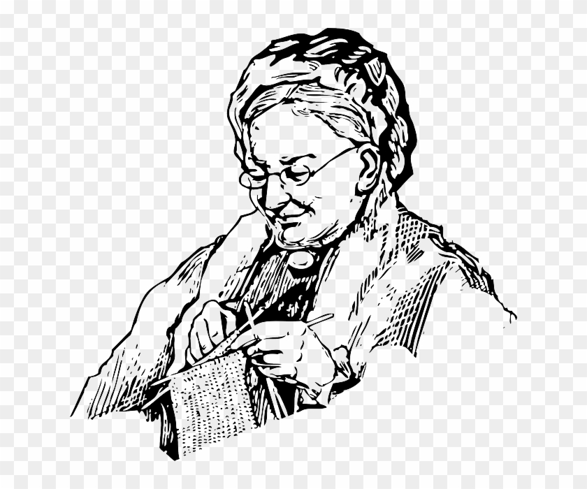 Woman, Knitting, Grandma, Old, Lady, Knit, Needles - Grandmother Black And White Clipart