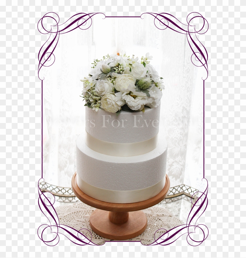 White Peony, Rose & Baby's Breath, 8 Inch Floral Dome - Pink Rose Cake Designs Clipart #1877713