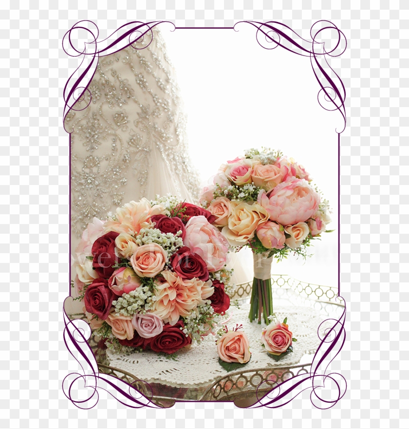 Silk Artificial Pink, Peach, Pastel Apricot, Blush, - Rose Dahlia Peony Bouquet Clipart