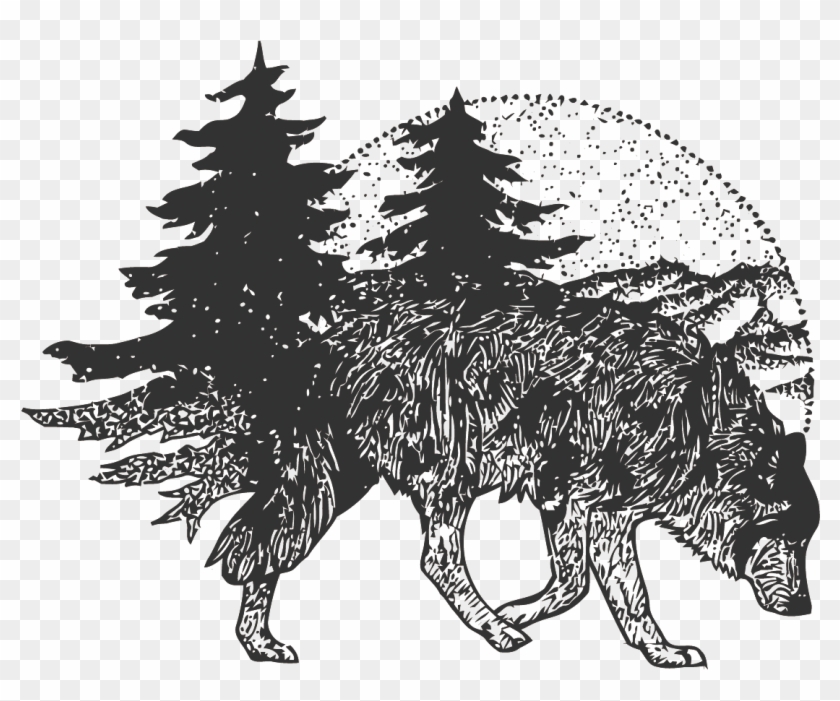 T-shirt Tattoo Vector Wolf Forest Free Frame Clipart - Png Download #1883709