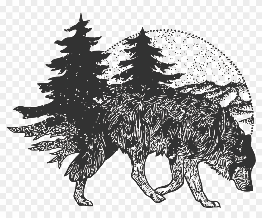 T-shirt Tattoo Vector Wolf Forest Free Frame Clipart - Png Download