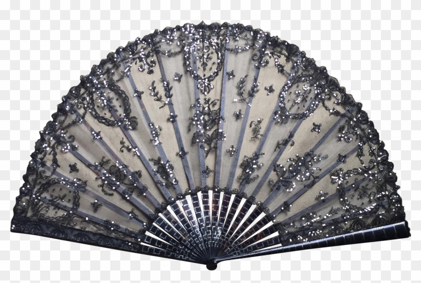 Antique Victorian Black Tulle Y Lace Fan C Clipart #1888871
