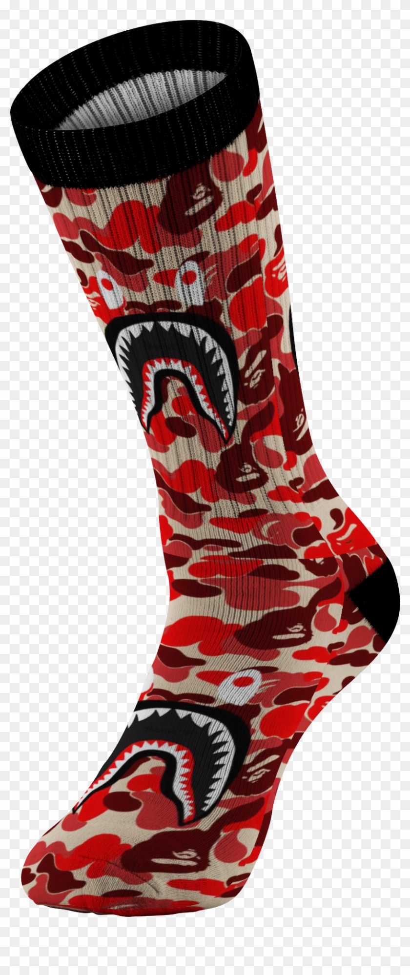 Customized Bape Red Camouflage Shark Design Print Socks, Clipart #1892038