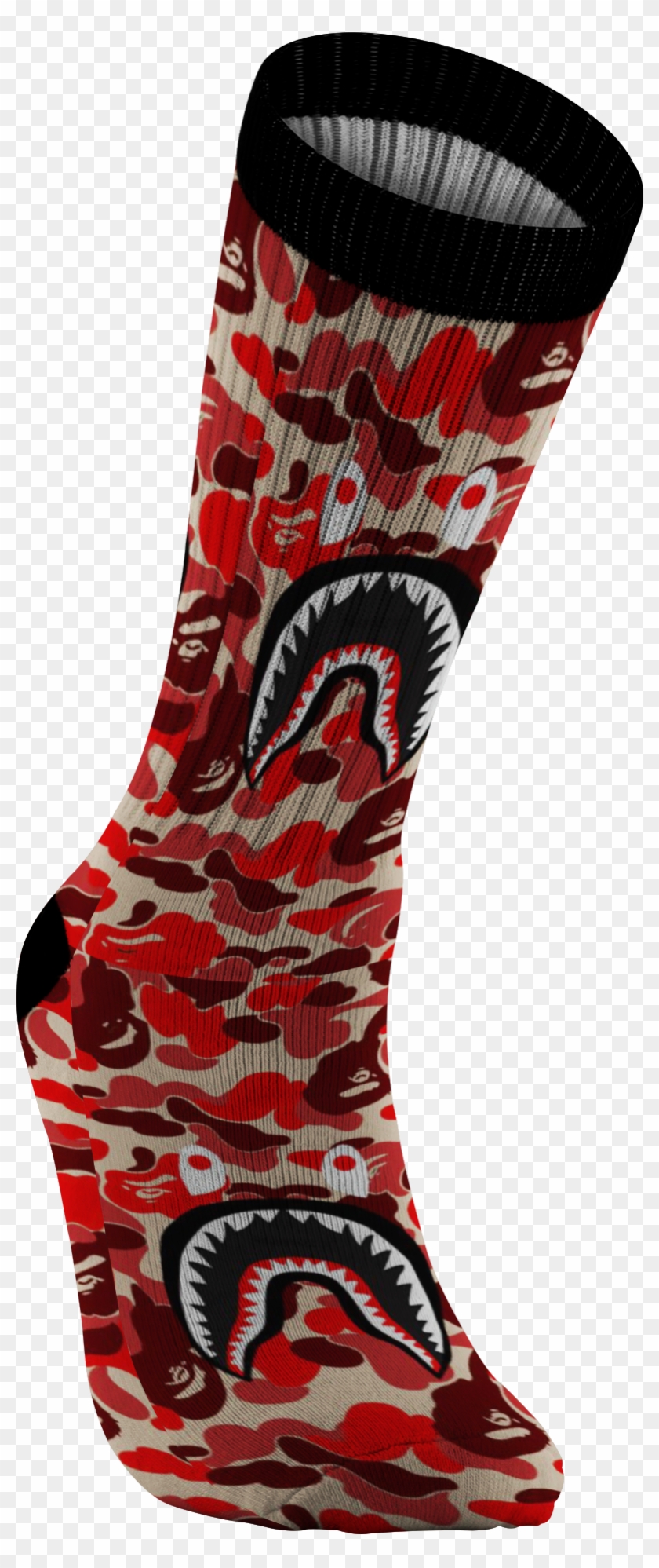 Customized Bape Red Camouflage Shark Design Print Socks, - General Lee Clipart #1892828