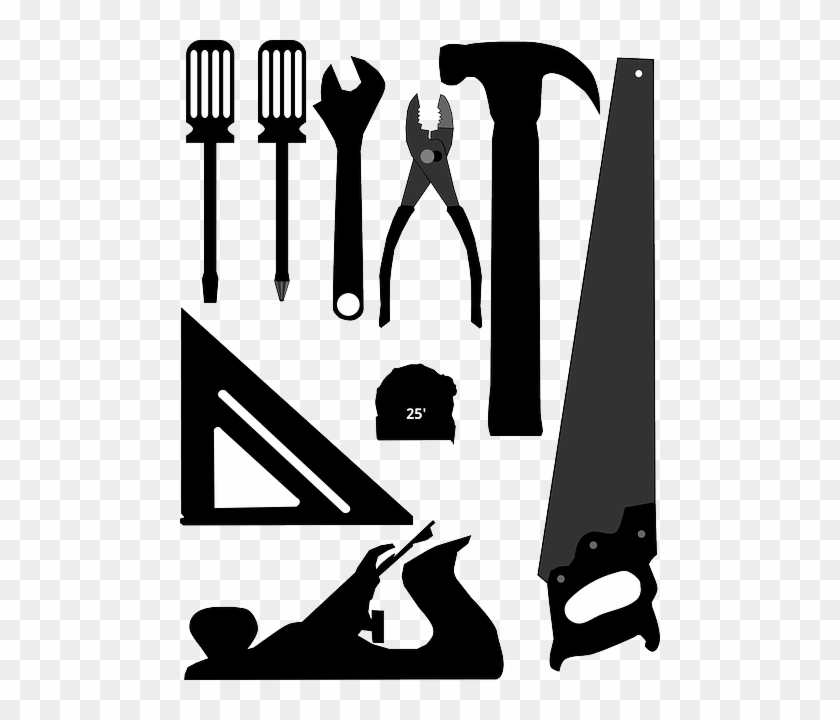 Adjustable Wrench, Framing Square, Hammer, Hand Plane - Tools Silhouette Clip Art - Png Download #1897195