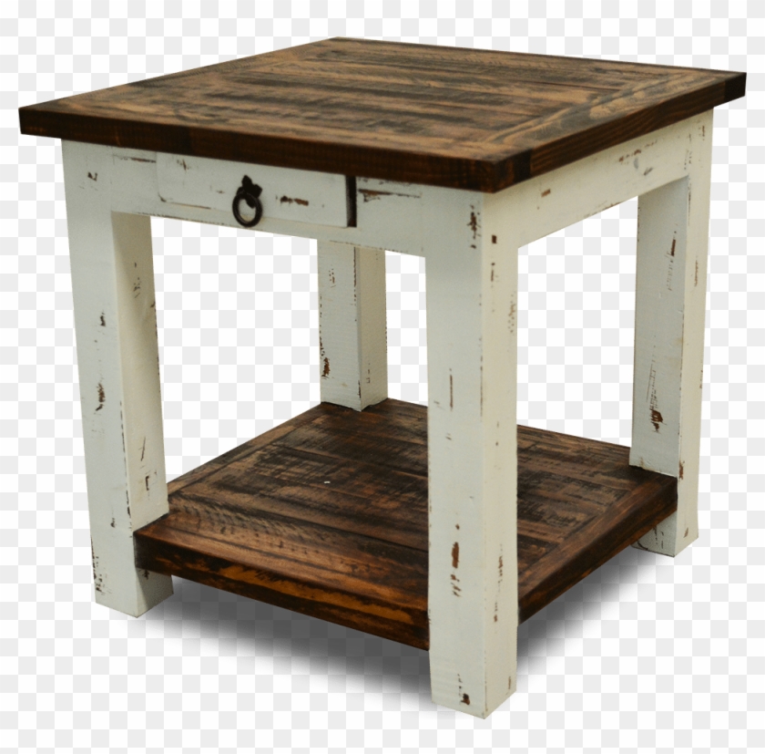 Cottage Rustic Square End Table Distressed White Clipart