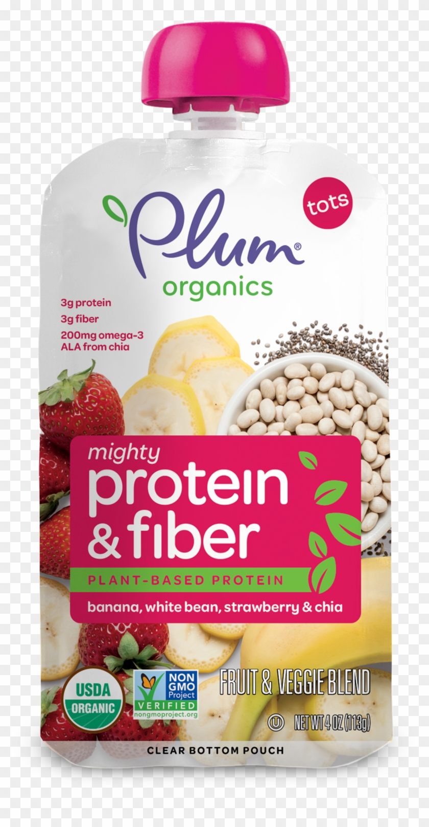 Banana, White Bean, Strawberry & Chia - Plum Organics Mighty Protein And Fiber Clipart #190113