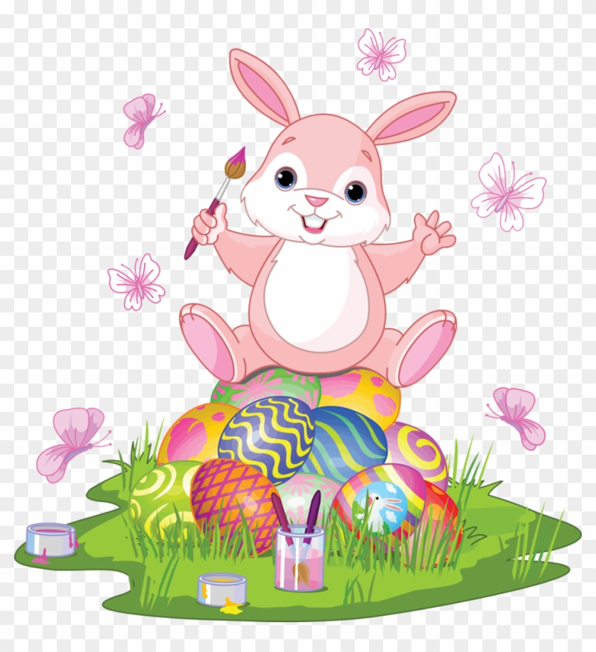 Easter Basket Bunny Clipart Transparent - Easter Bunny With Eggs Clipart - Png Download #191292