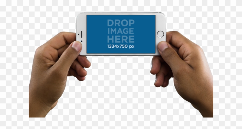 Black Man Holding Iphone With Both Hands Over Png Background - Foursquare Check In Here Clipart