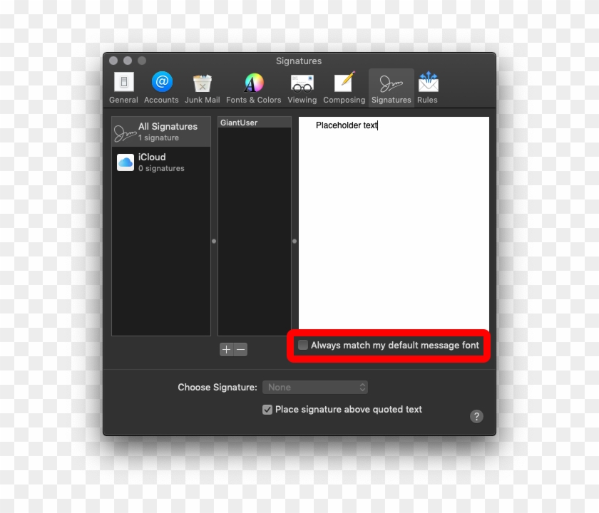 Ensure The Always Match My Default Font Checkbox Is - Mail Image Size On Mojave Clipart #199107