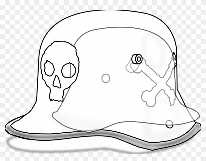 German Stormtrooper Helmet Ww Black White Line Art - Illustration Clipart #199237