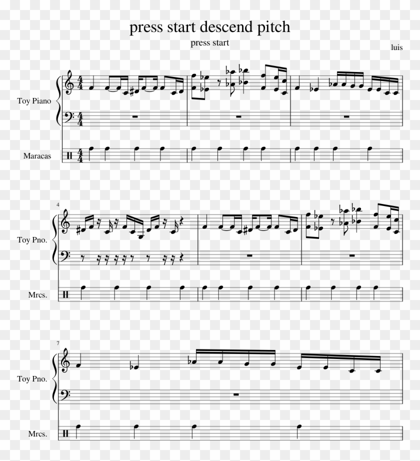 Press Start Descend Pitch Piano Tutorial - Sheet Music Clipart