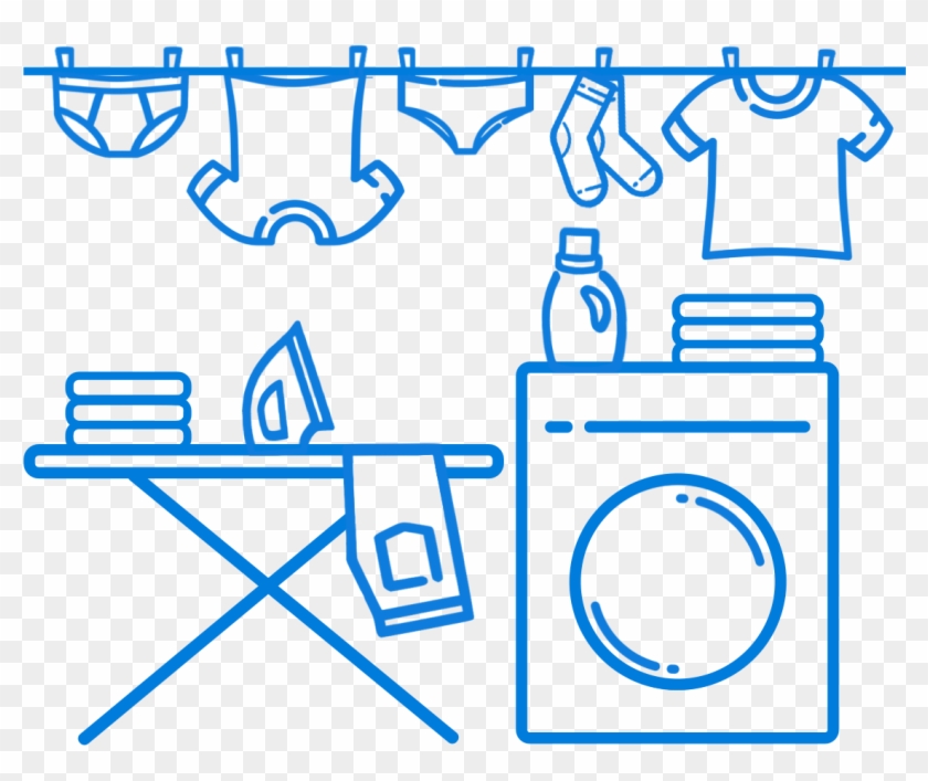 A Laundry Room With Clothes On A Hanger And An Iron - Laundry Pictures Png Clipart #1902131