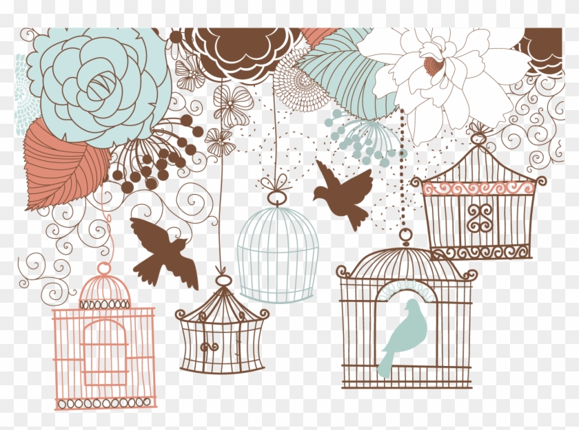 And Birdcage Wedding Illustration Retro Invitation - Baby Shower Invitations Girl Bird Clipart #1904845