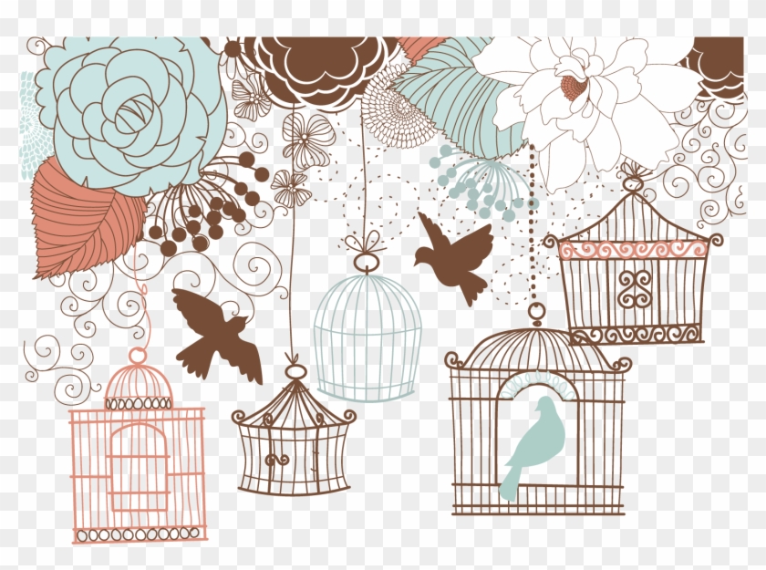 And Birdcage Wedding Illustration Retro Invitation - Baby Shower Invitations Girl Bird Clipart