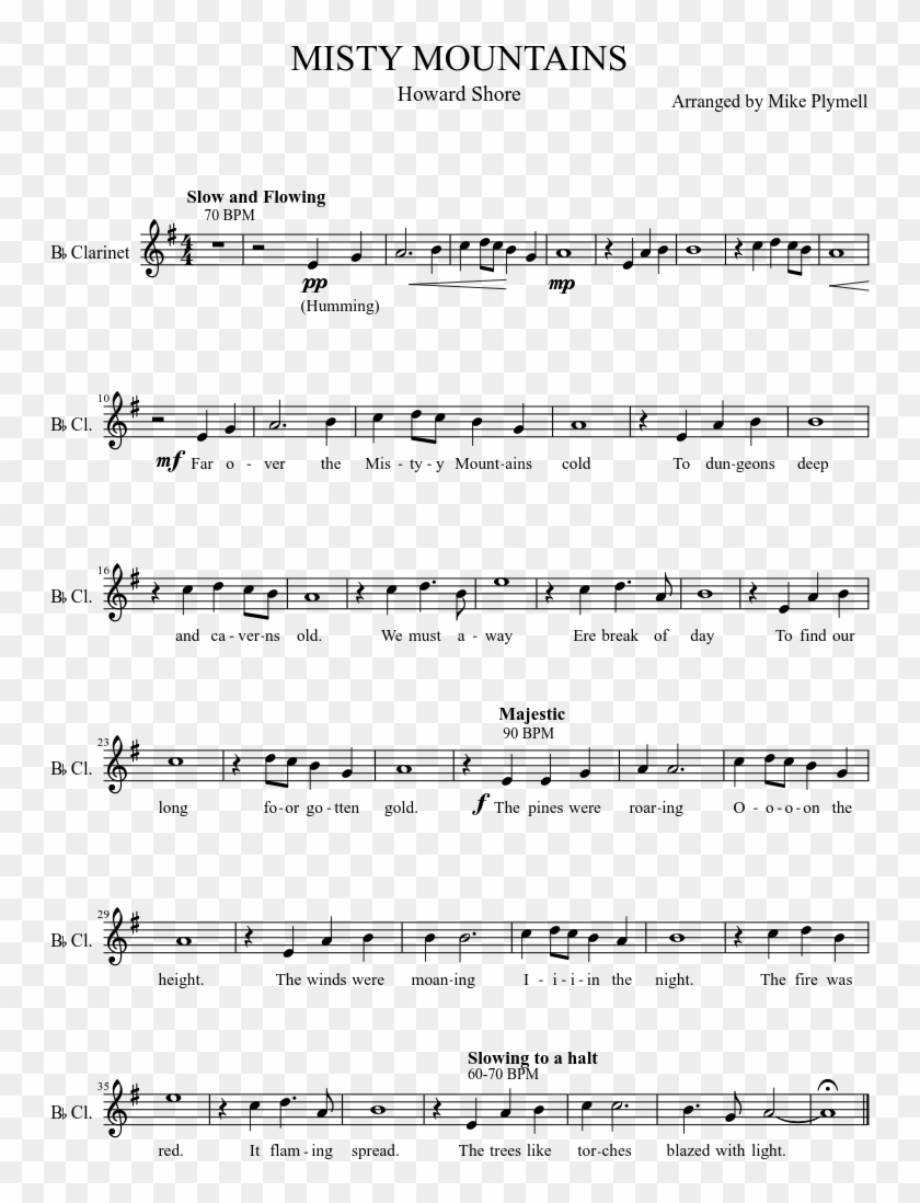 Misty Mountains For Clarinet - Hobbit Theme On Clarinet Clipart