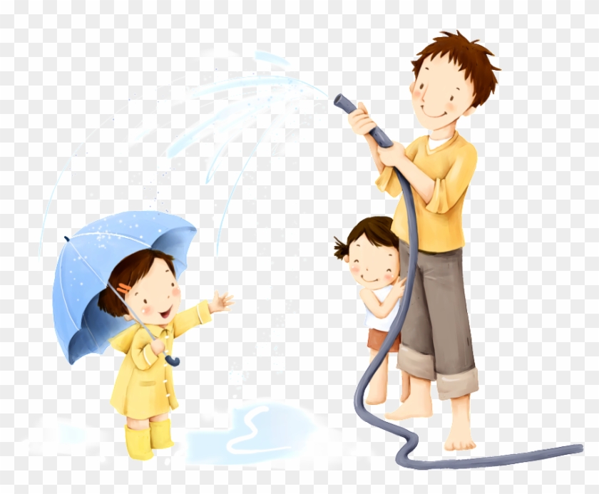 Cartoon Character Playing With Water Spray Clipart