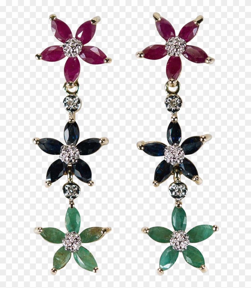 Ruby Sapphire Emerald Diamond Earrings , Png Download - Earrings Clipart