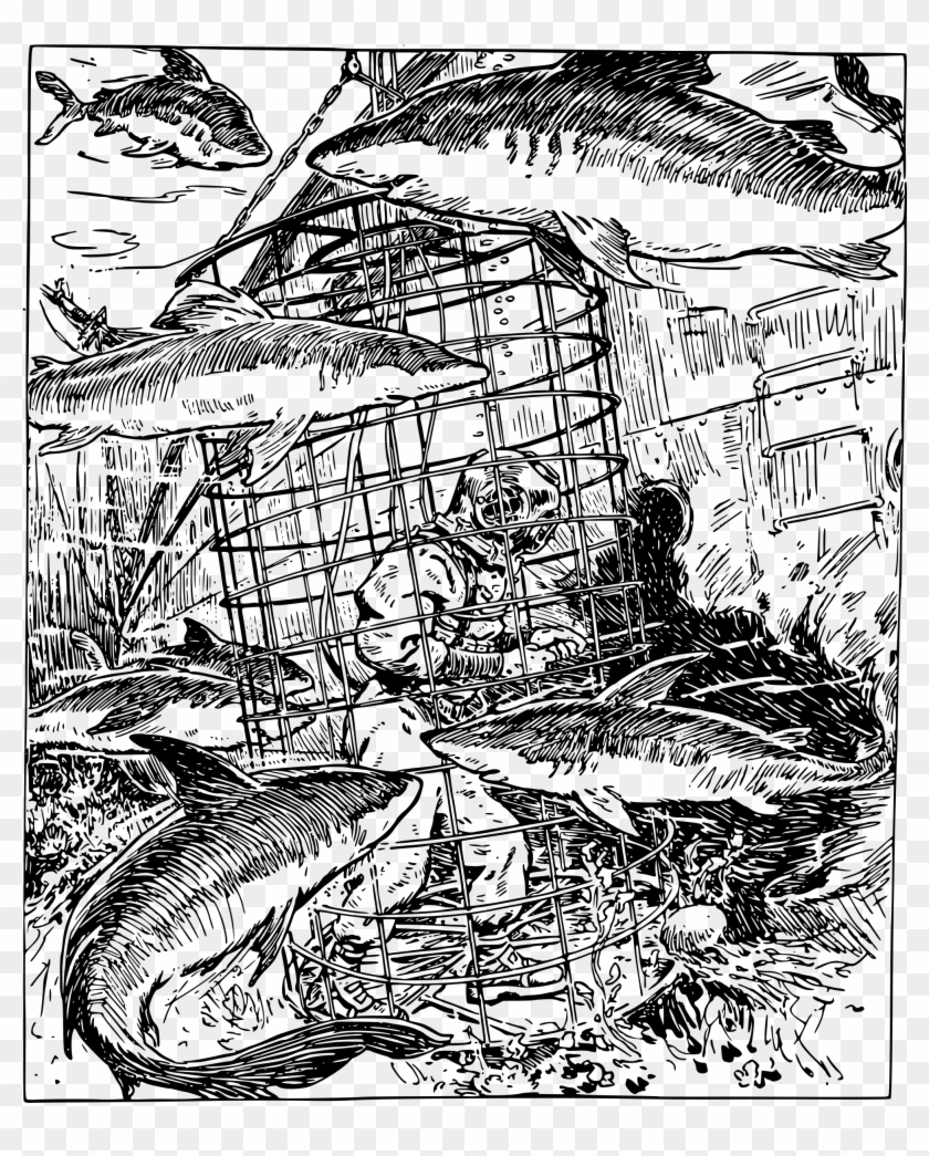 This Free Icons Png Design Of Diver And Sharks Clipart #1911063