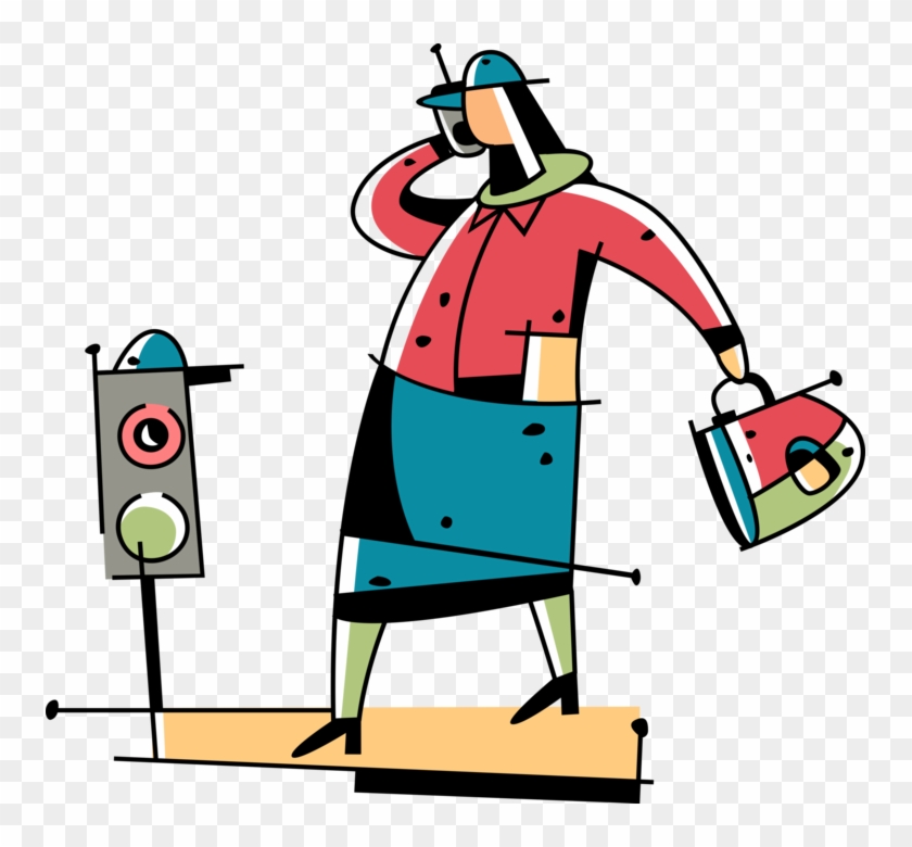 Vector Illustration Of Businesswoman Speaks On Mobile Clipart #1911575