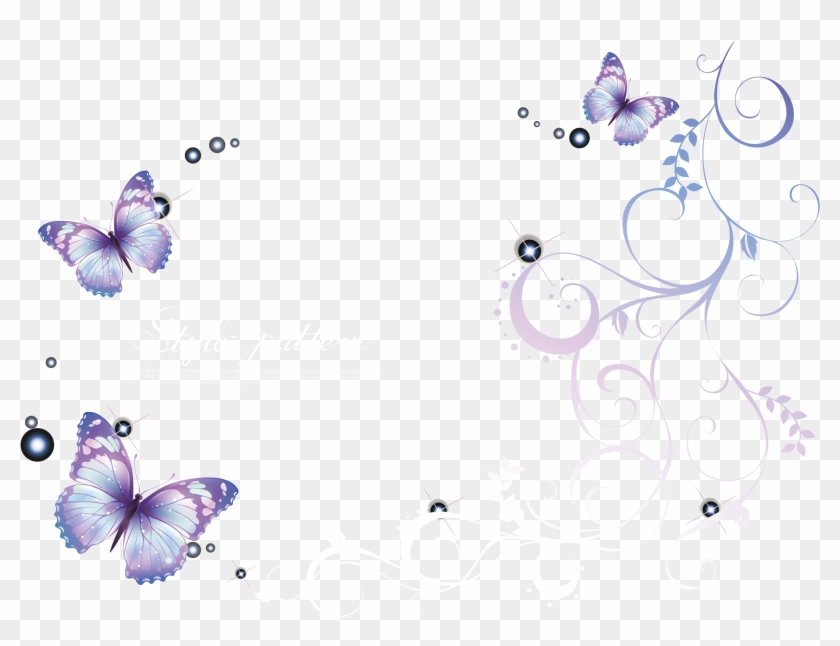 Butterfly Euclidean Vector Pattern - Vines And Leaves Clipart