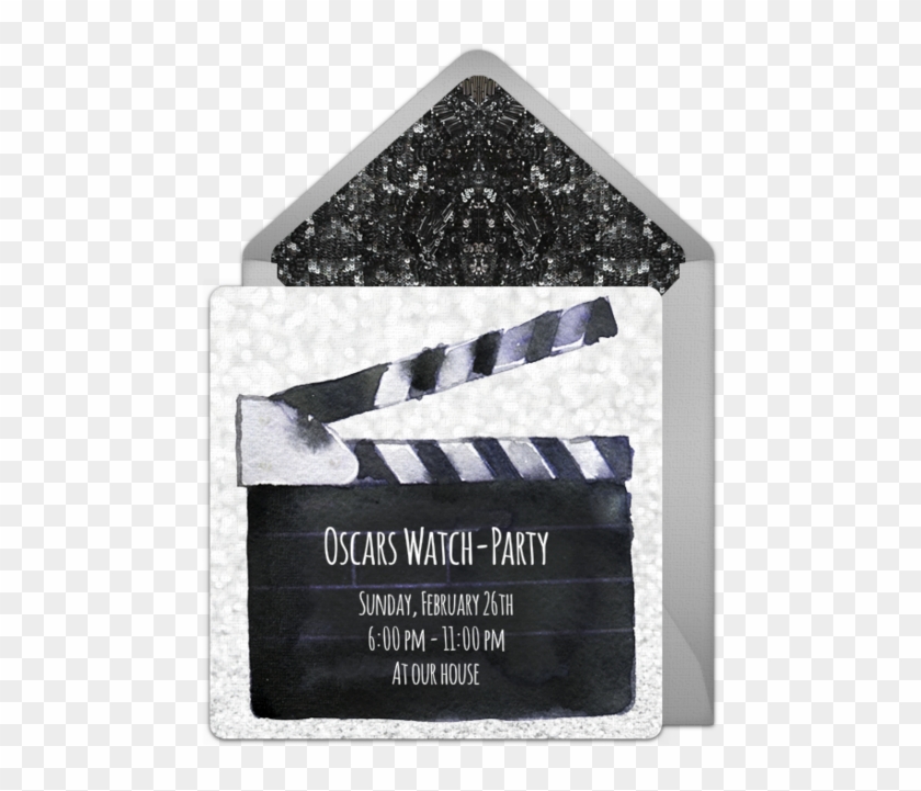 Lights Camera Action Online Invitation - Clapperboard Watercolor Clipart