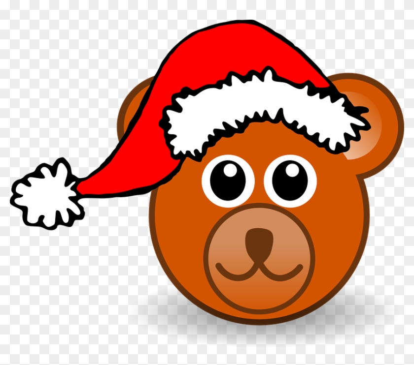 Free Funny Teddy Bear Face Brown With Santa Claus Hat - Santa Bear Clipart - Png Download