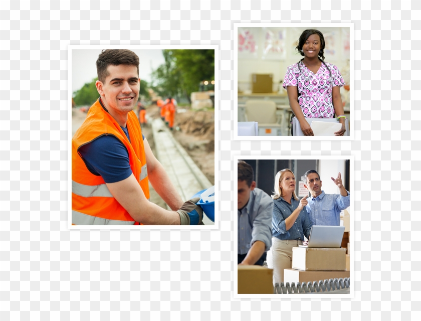 Photos Of Road Worker, Nurse And Business Man And Woman - Collage Clipart